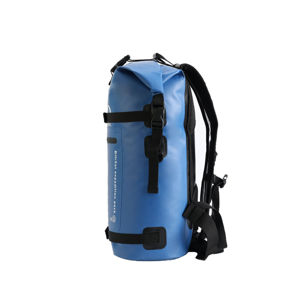 Nord Bifrost waterproof expedition pack, a rugged outdoor backpack designed for hiking, travel and adventure, with a durable waterproof construction and practical roll-top design.