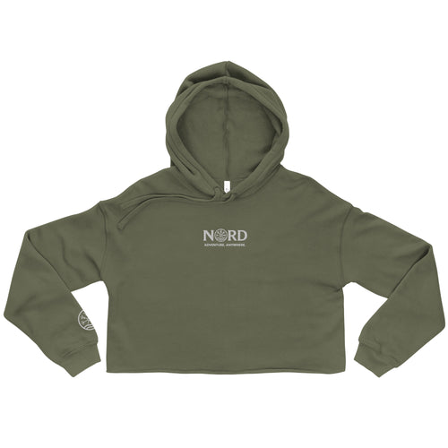 Nord Freyja military green crop hoodie with embroidered logo – front view