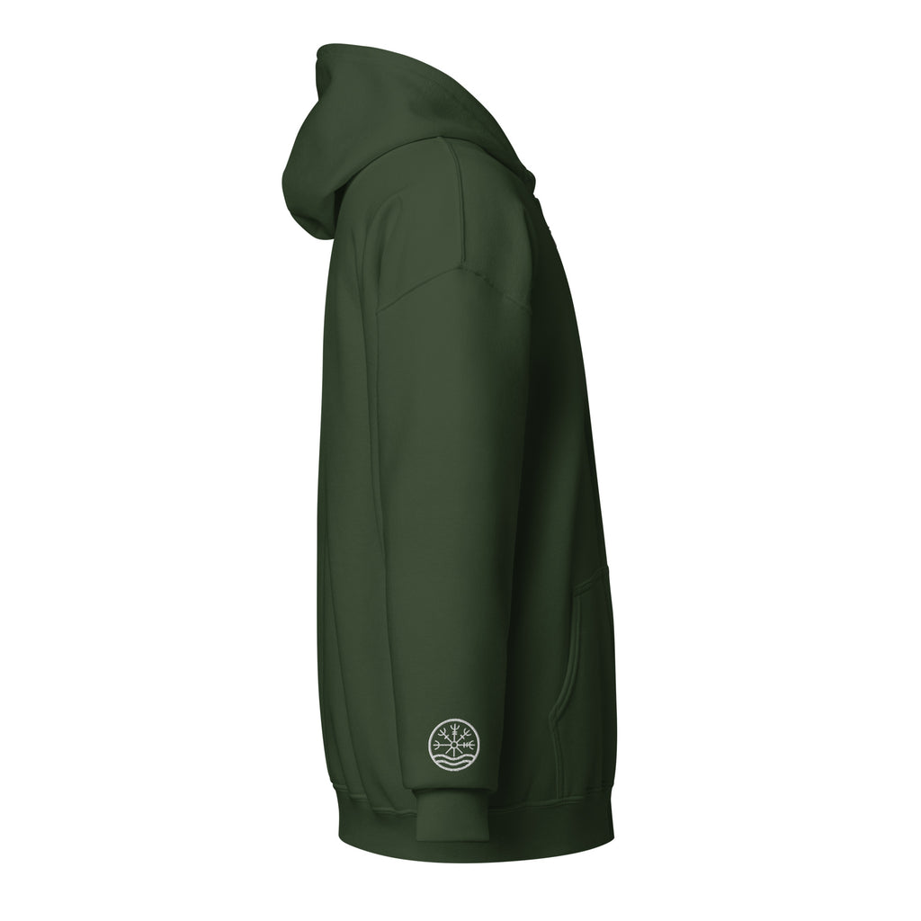 Nord Isbrandr hoodie in forest green – side view with embroidered Nord logo