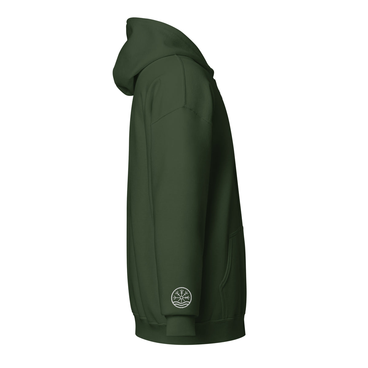 Nord Isbrandr hoodie in forest green – side view with embroidered Nord logo