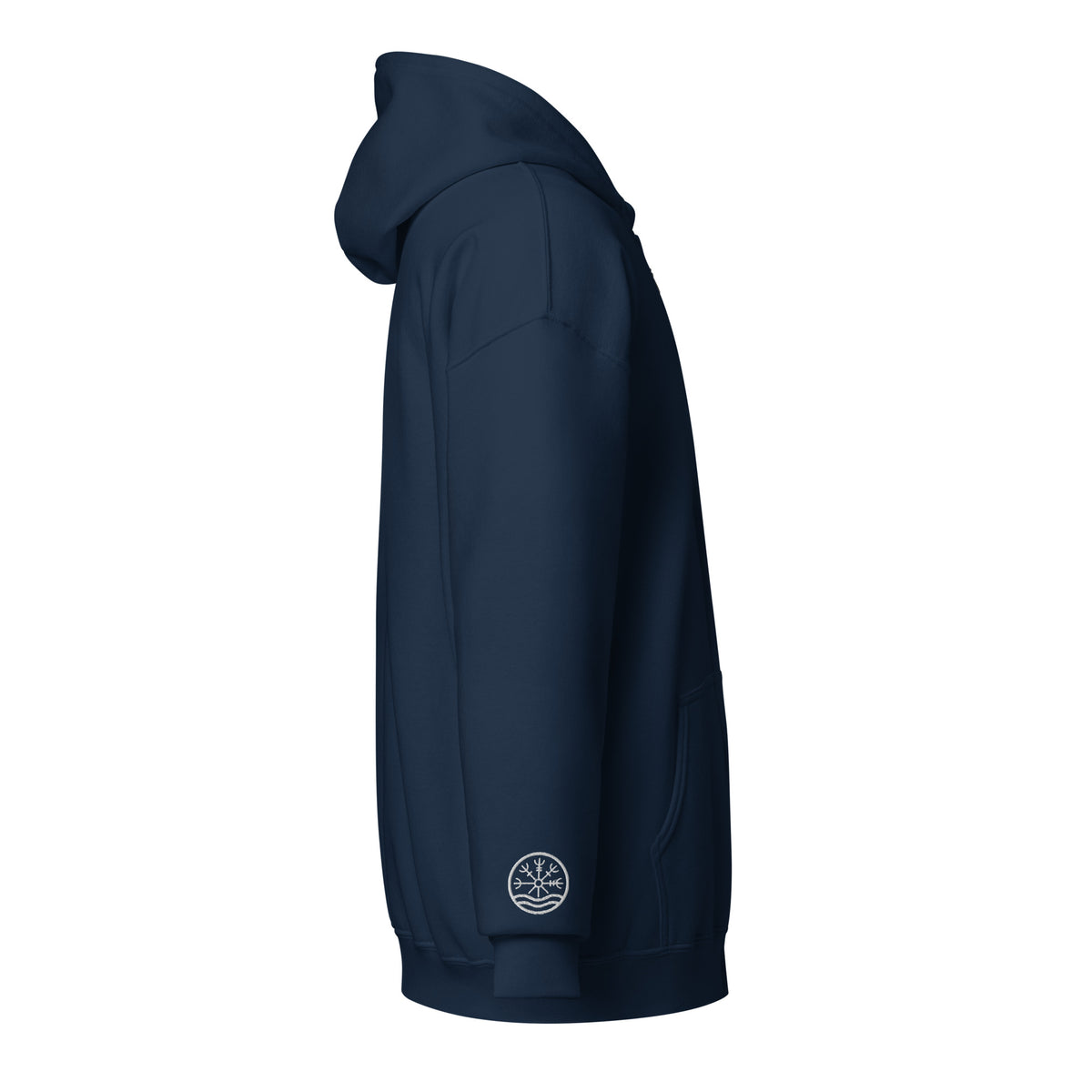 Nord Isbrandr hoodie in navy – side view with embroidered Nord logo
