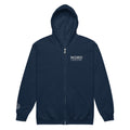 Nord Isbrandr navy unisex zip hoodie with embroidered logo – front view