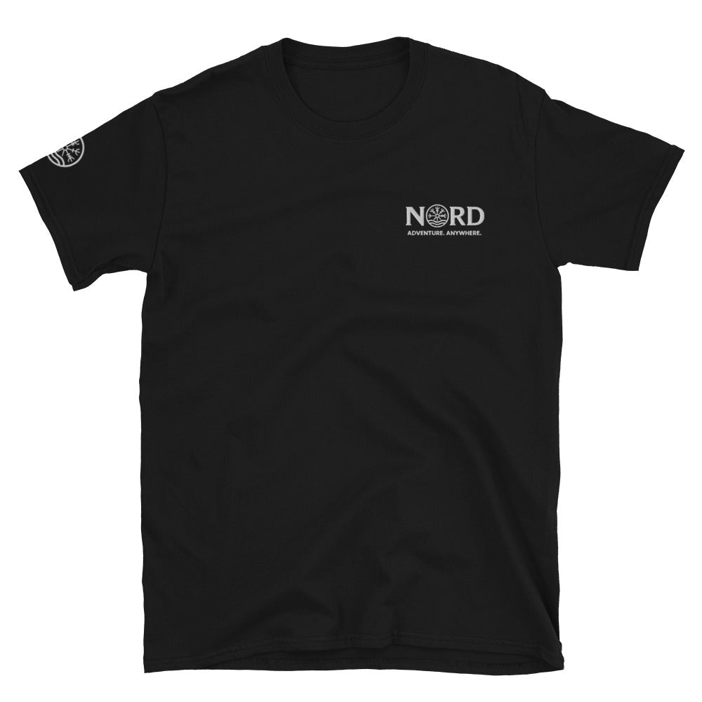 Nord Ljosalfar black adventure T-shirt with embroidered logo – front view
