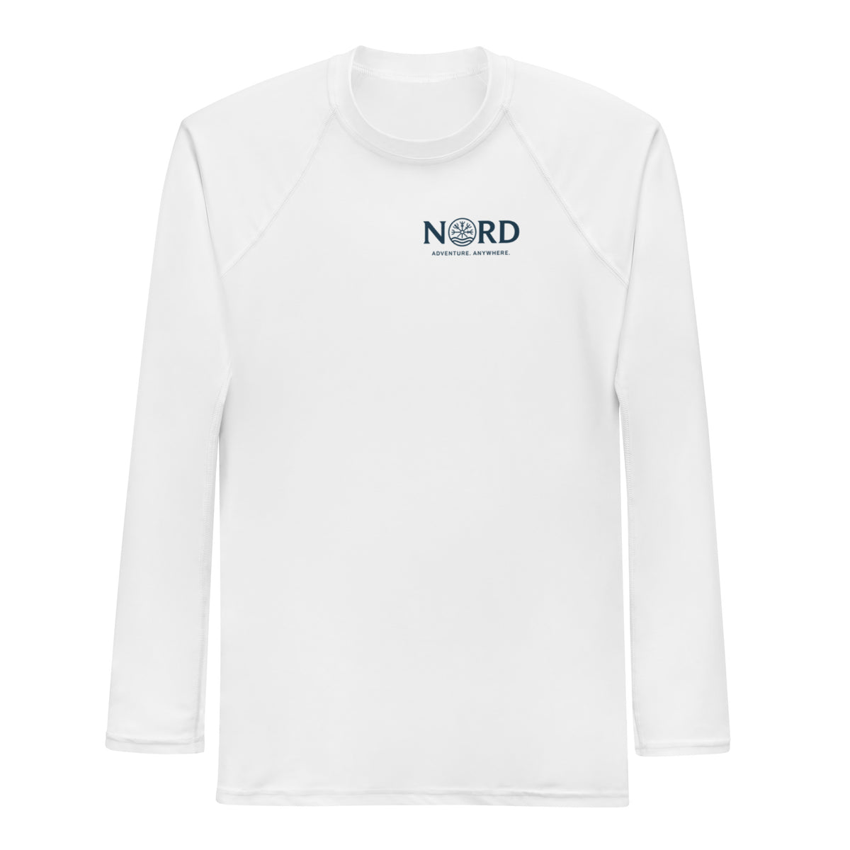 Nord Ran white unisex performance rashguard with logo – front view