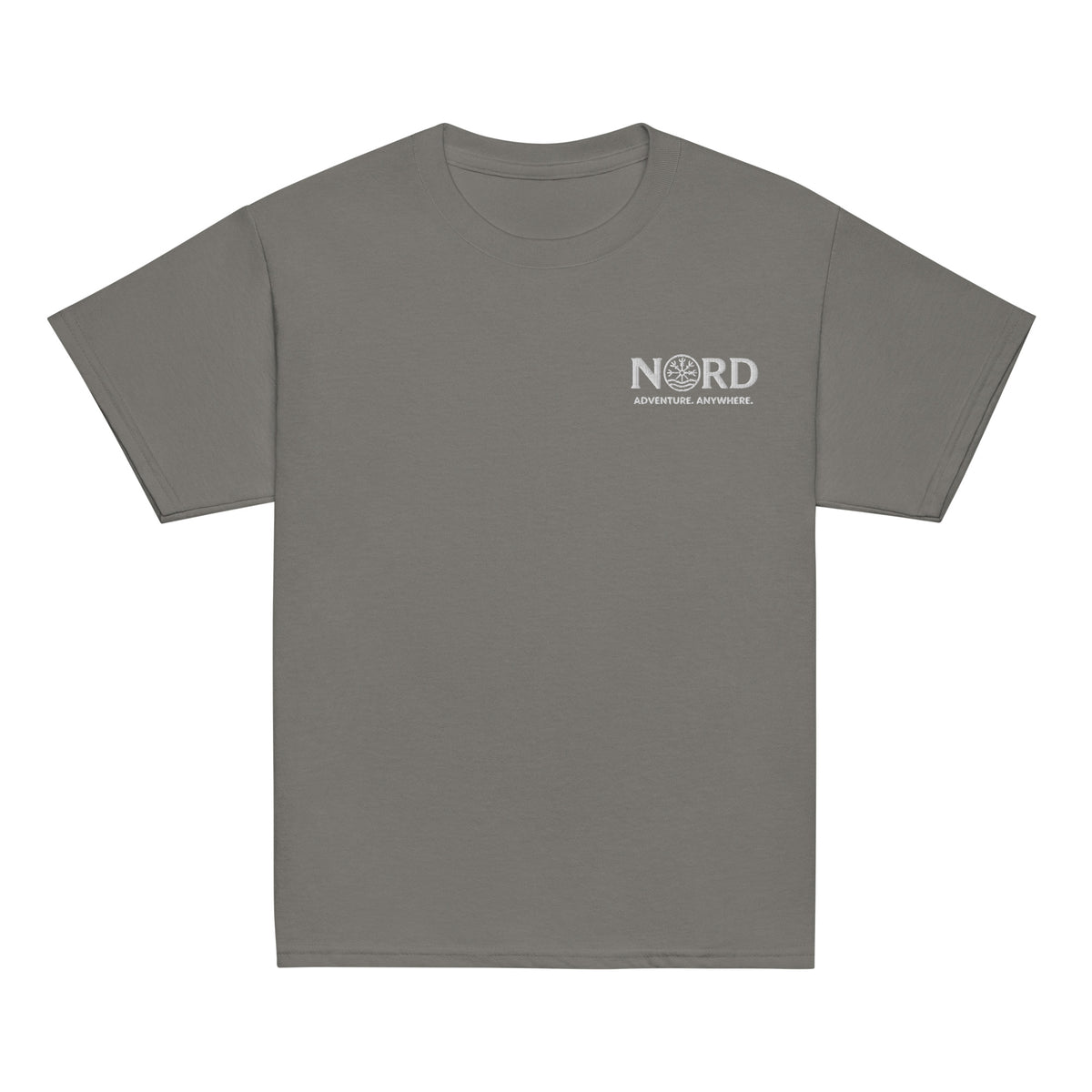 Nord Raven Youth T-Shirt in charcoal – front view with embroidered Nord branding