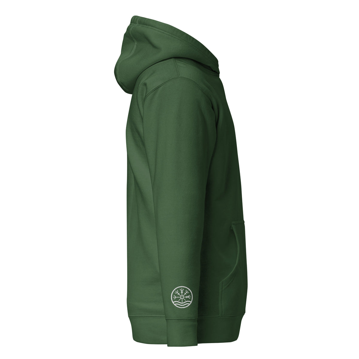Nord Solrun unisex forest green hoodie with embroidered logo – side view