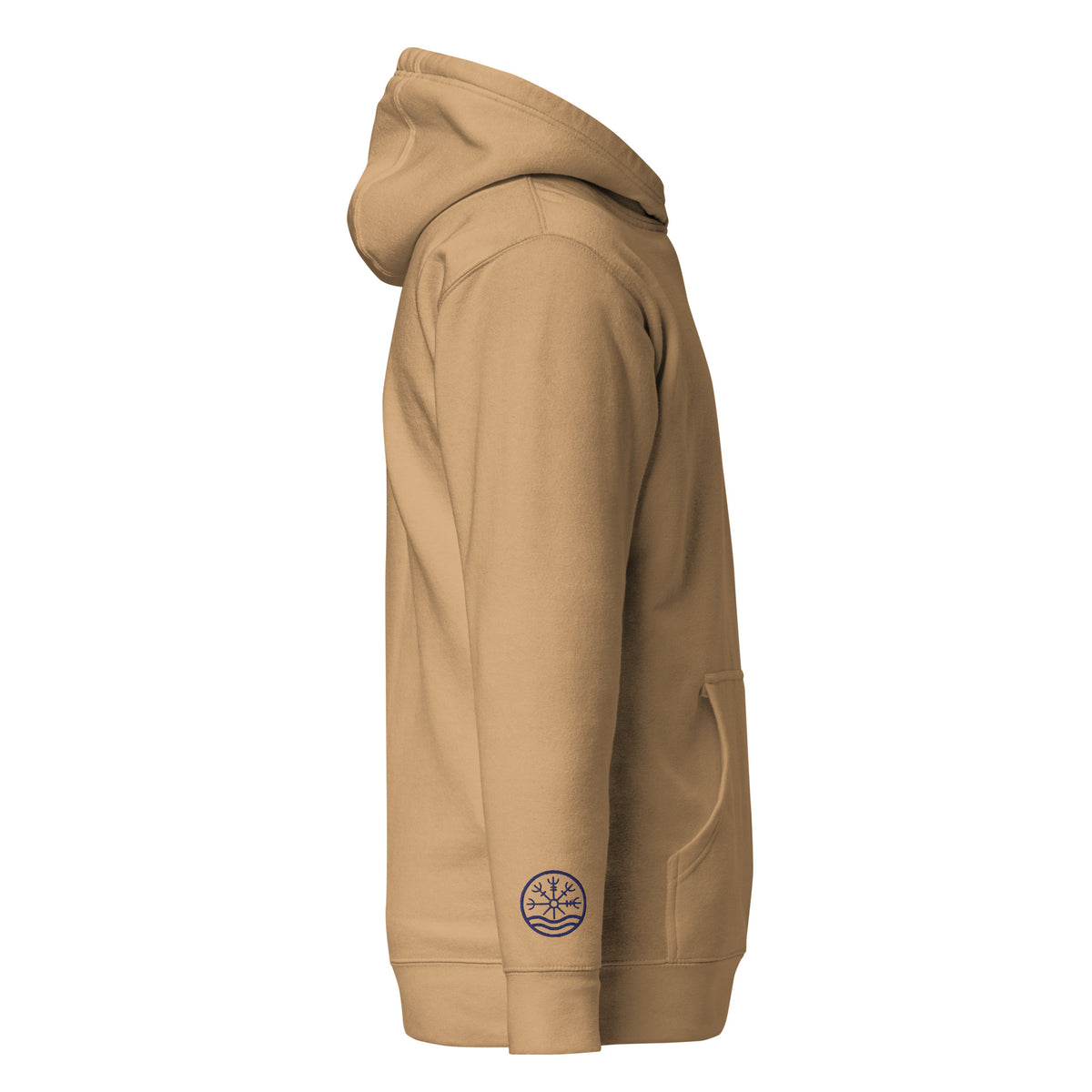 Nord Solrun unisex khaki hoodie with embroidered logo – side view