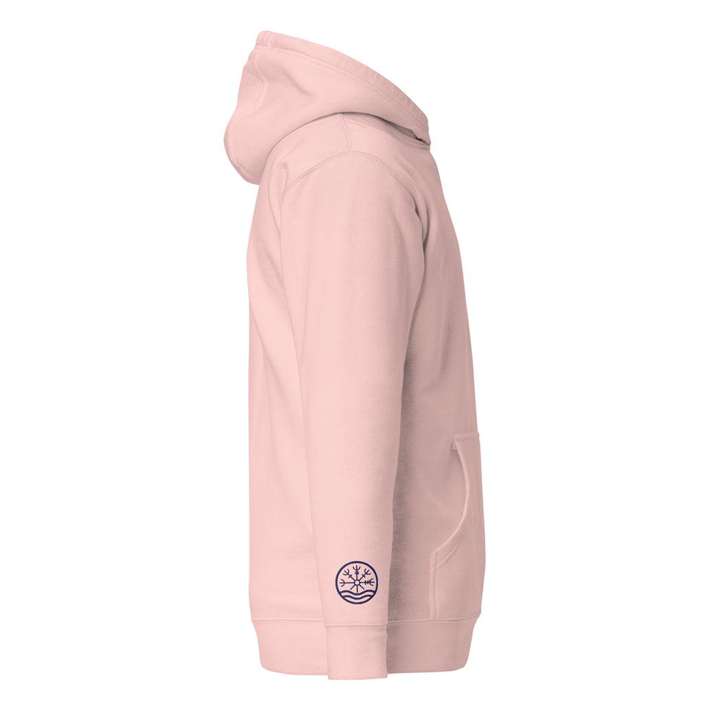 Nord Solrun unisex light pink hoodie with embroidered logo – side view