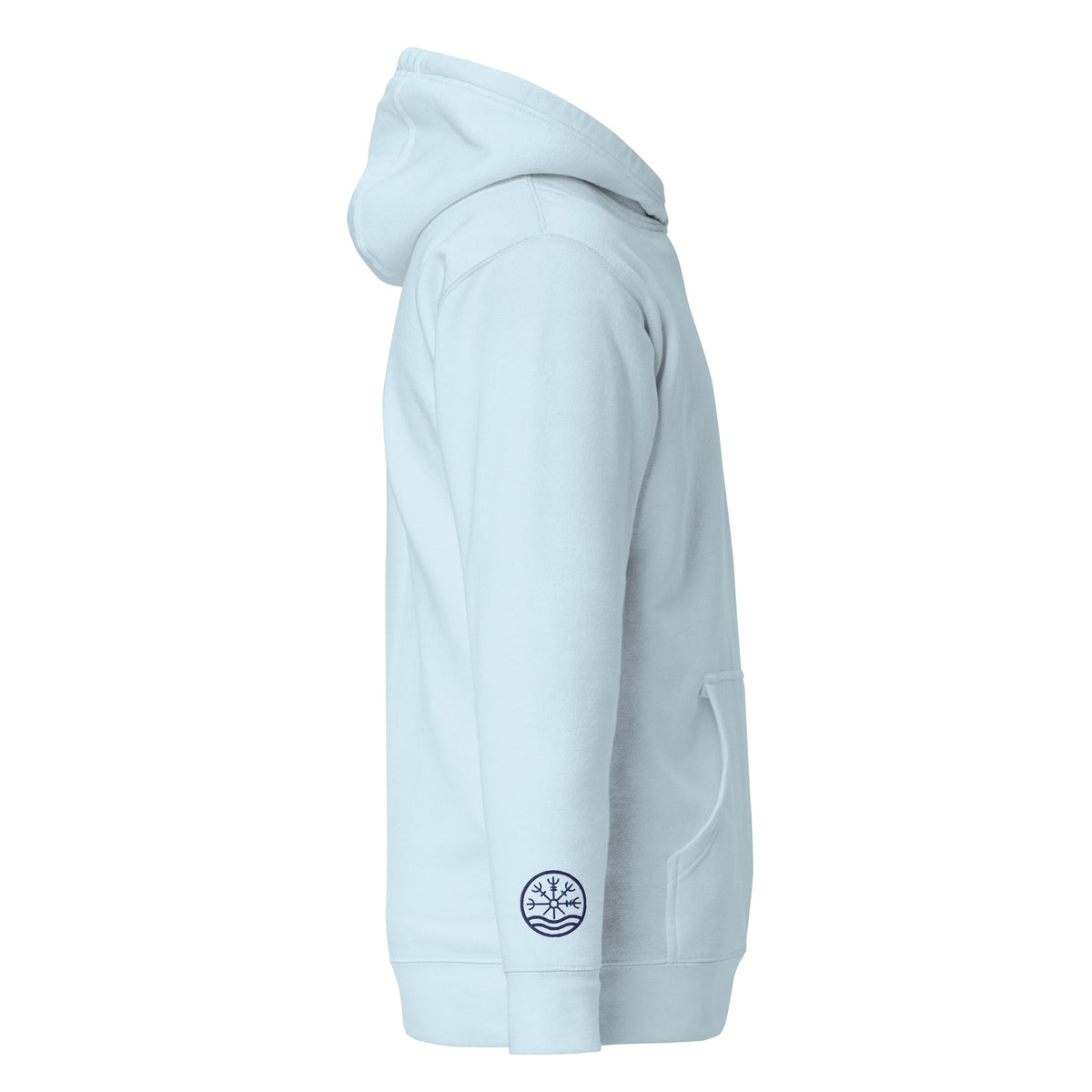 Nord Solrun unisex sky blue hoodie with embroidered logo – side view