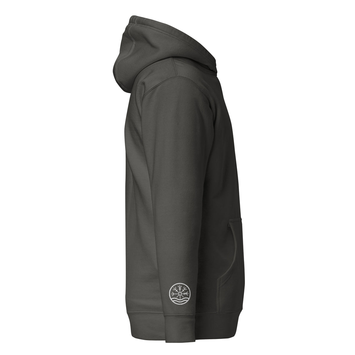 Nord Solrun unisex vintage black hoodie with embroidered logo – side view
