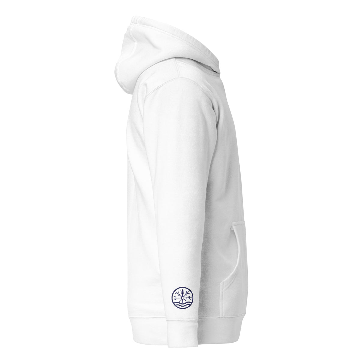 Nord Solrun unisex white hoodie with embroidered logo – side view