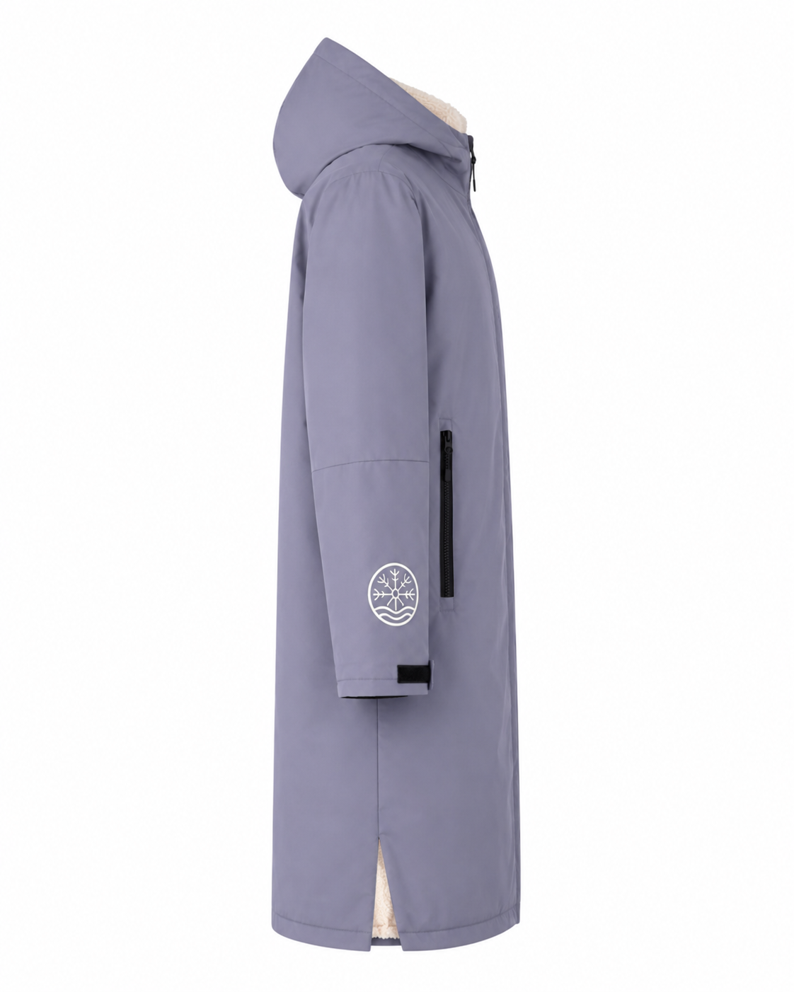 Nord Ullr Expedition changing robe in heather with cream fleece lining, front zip, zipped pockets and Nord embroidered branding
